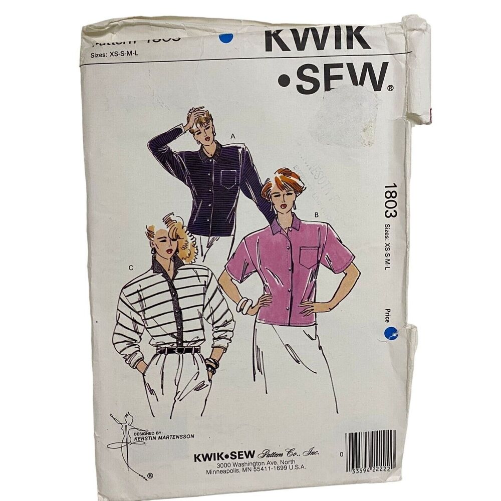 #1803 Kwik Sew Misses Tops Sewing Pattern SIZE XS-L